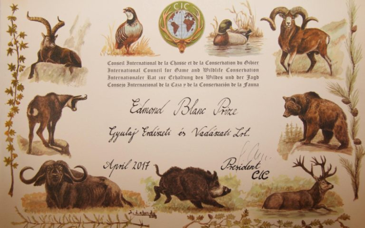 Rangos vadászati díjat kapott a Gyulaj Zrt. a CIC-től